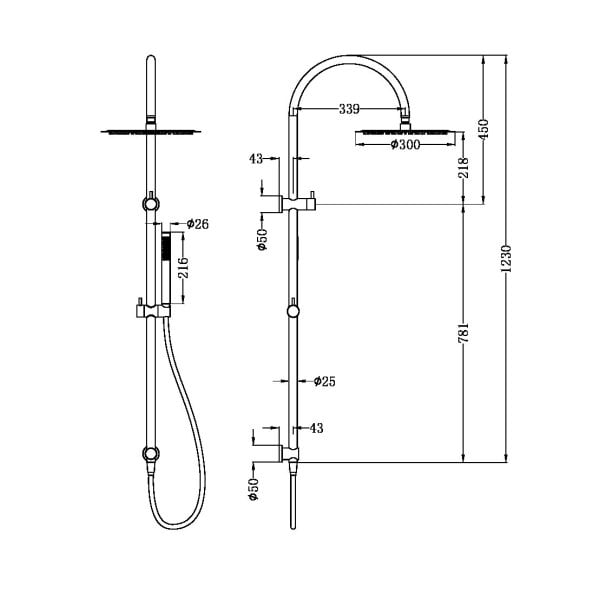 ZEN SS316L TWIN SHOWER WITH OUTDOOR SHOWER HOSE DUAL SHOWERS GRAPHITE (NR162205C01GR)