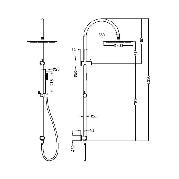 ZEN SS316L TWIN SHOWER DUAL SHOWER HEADS WITH HANDHELD COMBO RAINFALL GRAPHITE (NR162205C02GR)