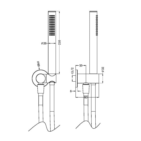 ZEN SS316L SHOWER ON BRACKET WITH SHOWER HOSE ADJUSTABLE ANGLE BRACKET GRAPHITE (NR162205D02GR)