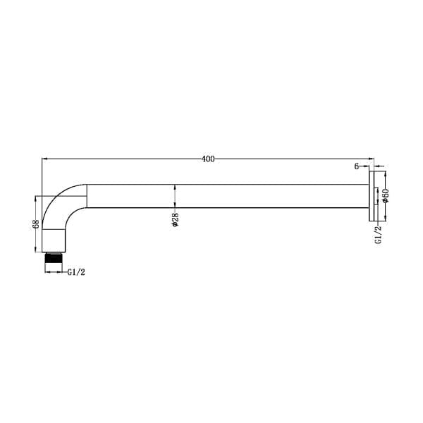 ZEN SS316L ROUND SHOWER ARM WITH FLANGE WALL MOUNTED SHOWER PIPE ARM EXTENSION ARM FOR FIXED SHOWER HEAD 400MM LENGTH BRUSHED GOLD (NR509BG)