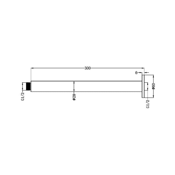 ZEN SS316L ROUND CEILING ARM SHOWER ARM ADN FLANGE CEILING MOUNTED FOR RAIN SHOWER HEAD 300MM LENGTH GRAPHITE (NR510GR)