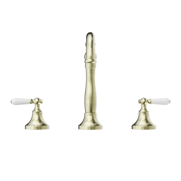 YORK BASIN SET WITH WHITE PORCELAIN LEVER BATHROOM SINK FAUCET AGED BRASS (NR692102A01AB)