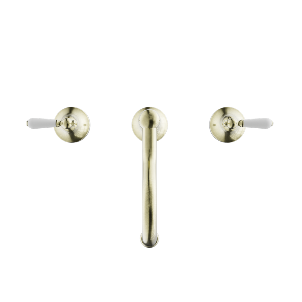 YORK BASIN SET WITH WHITE PORCELAIN LEVER BATHROOM SINK FAUCET AGED BRASS (NR692102A01AB)