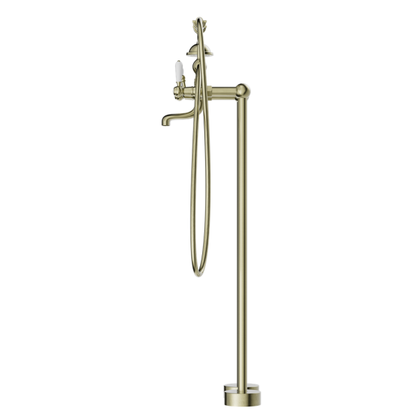 YORK FREESTANDING BATH SET WITH WHITE PORCELAIN HAND SHOWER AGED BRASS (NR692103A01AB)