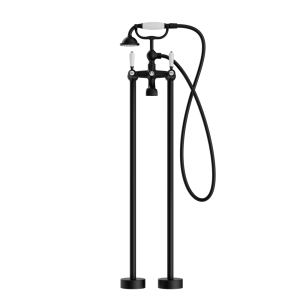 YORK FREESTANDING BATH SET WITH WHITE PORCELAIN HAND SHOWER MATTE BLACK (NR692103A01MB)