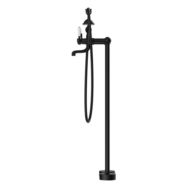 YORK FREESTANDING BATH SET WITH WHITE PORCELAIN HAND SHOWER MATTE BLACK (NR692103A01MB)