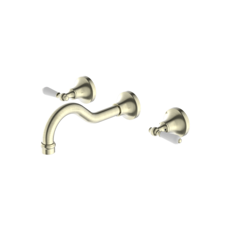 YORK WALL BASIN SET WITH WHITE PORCELAIN LEVER TUB FILLER FAUCET WALL MOUNTED 2 HANDLES BATHTUB FAUCETS AGED BRASS (NR692107A01AB)