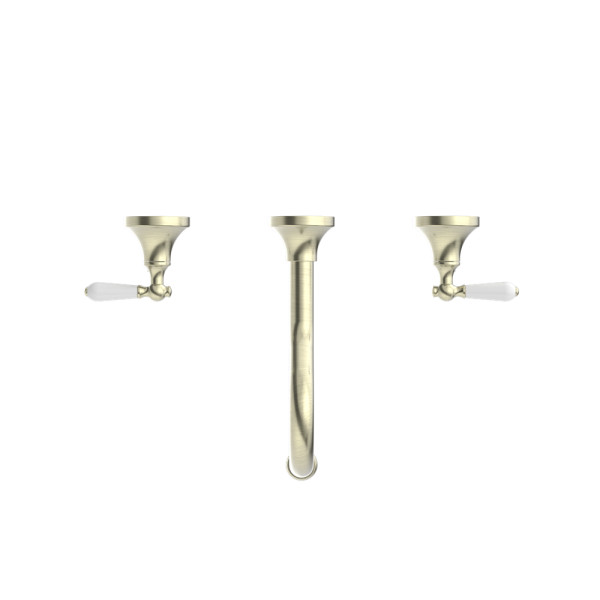 YORK WALL BASIN SET WITH WHITE PORCELAIN LEVER TUB FILLER FAUCET WALL MOUNTED 2 HANDLES BATHTUB FAUCETS AGED BRASS (NR692107A01AB)