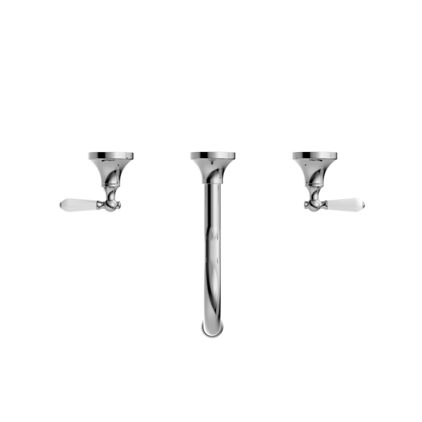 YORK WALL BASIN SET WITH WHITE PORCELAIN LEVER TUB FILLER FAUCET WALL MOUNTED 2 HANDLES BATHTUB FAUCETS CHROME (NR692107A01CH)
