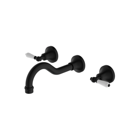 YORK WALL BASIN SET WITH WHITE PORCELAIN LEVER TUB FILLER FAUCET WALL MOUNTED 2 HANDLES BATHTUB FAUCETS MATTE BLACK (NR692107A01MB)