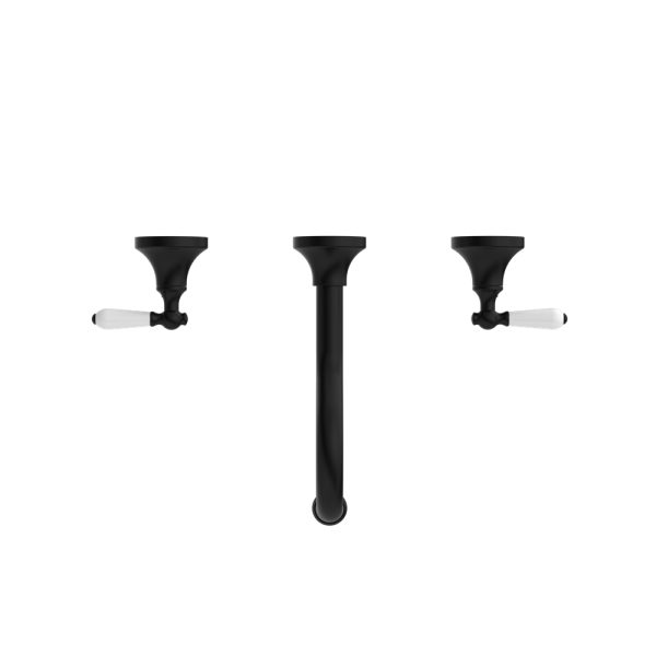 YORK WALL BASIN SET WITH WHITE PORCELAIN LEVER TUB FILLER FAUCET WALL MOUNTED 2 HANDLES BATHTUB FAUCETS MATTE BLACK (NR692107A01MB)