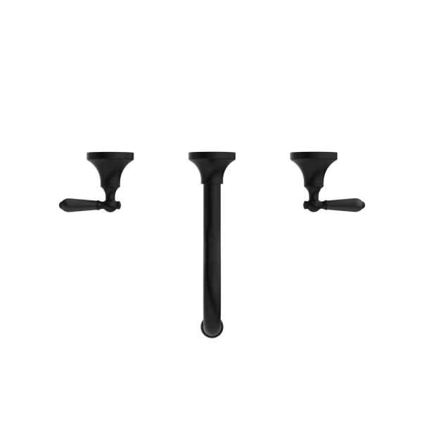 YORK WALL BASIN SET WITH METAL PORCELAIN LEVER TUB FILLER FAUCET WALL MOUNTED 2 HANDLES BATHTUB FAUCETS MATTE BLACK (NR692107A02MB)