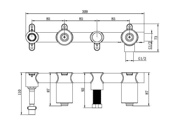 PREMIUM UNIVERSAL PROGRESSIVE SHOWER SYSTEM WITH SPOUT BODY ONLY (NRUB006P)