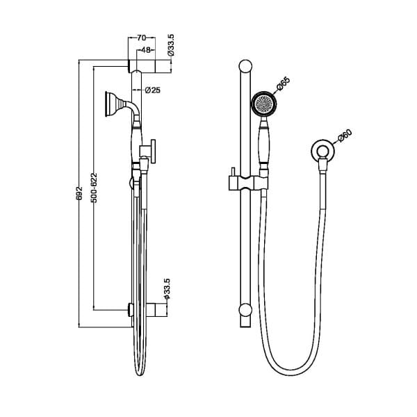 YORK SHOWER RAIL WITH WHITE PORCELAIN HAND SHOWER SET Brushed Nickel (NR692105A01BN)