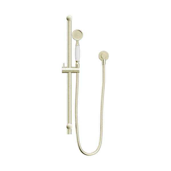 YORK SHOWER RAIL WITH WHITE PORCELAIN HAND SHOWER SET AGED BRASS (NR692105A01AB)