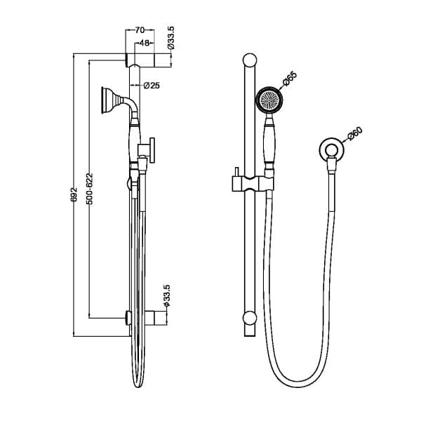 YORK SHOWER RAIL WITH METAL PORCELAIN HAND SHOWER SET BRUSHED NICKEL (NR692105A02BN)