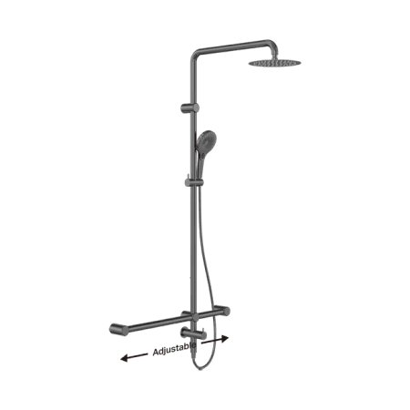 Mecca Care 32mm T Bar Grab Rail 1100x750mm Twin Shower Set Gun Metal (NRCS008GM)