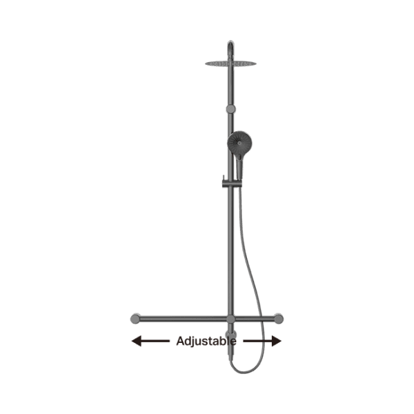 Mecca Care 32mm T Bar Grab Rail 1100x750mm Twin Shower Set Gun Metal (NRCS008GM)