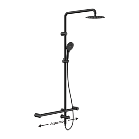 Mecca Care 32mm T Bar Grab Rail 1100x750mm Twin Shower Set Matte Black (NRCS008MB)