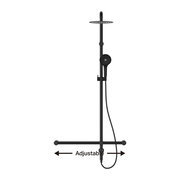 Mecca Care 32mm T Bar Grab Rail 1100x750mm Twin Shower Set Matte Black (NRCS008MB)