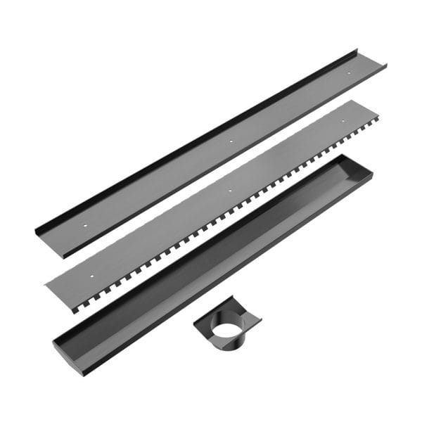 Tile Insert V Channel Floor Grate 80mm Outlet With Hole Saw Gun Metal (NRFG003HSGM)