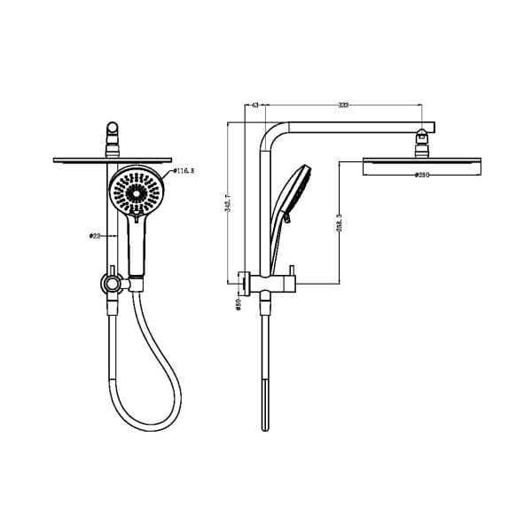 Mecca 2 In 1 Twin Shower Gun Metal (NR250805eGM)