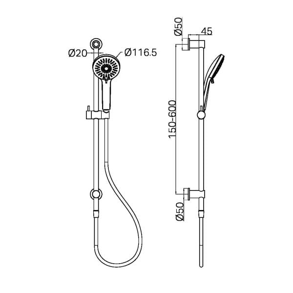 3 Function Shower Rail Brushed Nickel (NR314aBN)