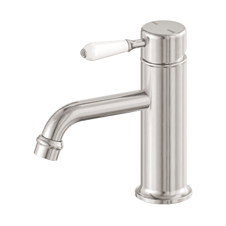 York Straight Basin Mixer With White Porcelain Lever Brushed Nickel (NR692101b01BN)