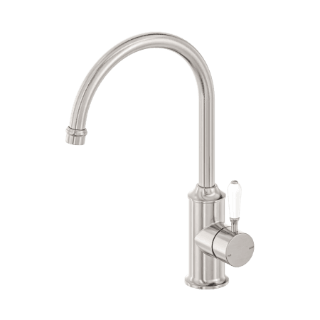 York Kitchen Mixer Gooseneck Spout With White Porcelain Lever Brushed Nickel (NR69210601BN)
