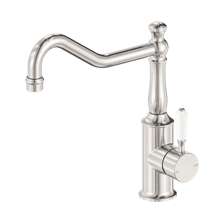 York Kitchen Mixer Hook Spout With White Porcelain Lever Brushed Nickel (NR69210701BN)