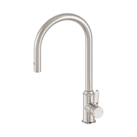 York Pull Out Sink Mixer With Vegie Spray Function With White Porcelain Lever Brushed Nickel (NR69210801BN)