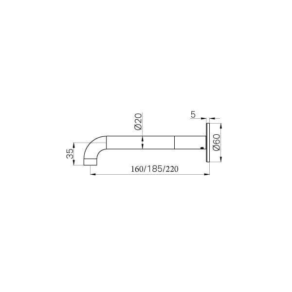 Serenity Wall Basin/Bath Spout 160/185/220mm Matte Black (24C011MB/24C015MB/24C013MB)