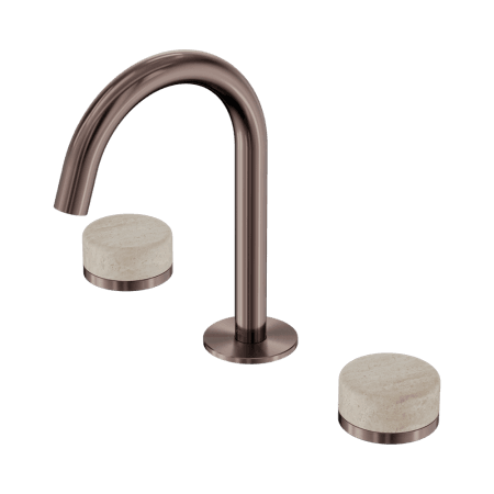 SERENITY BASIN SET ARC SPOUT WITH ROME TRAVERTINE HANDLE BRUSHED BRONZE (24D013BZ)