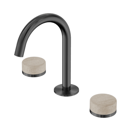 SERENITY BASIN SET ARC SPOUT WITH ROME TRAVERTINE HANDLE GUN METAL (24D013GM)