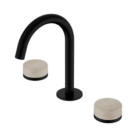 SERENITY BASIN SET ARC SPOUT WITH ROME TRAVERTINE HANDLE MATTE BLACK (24D013MB)