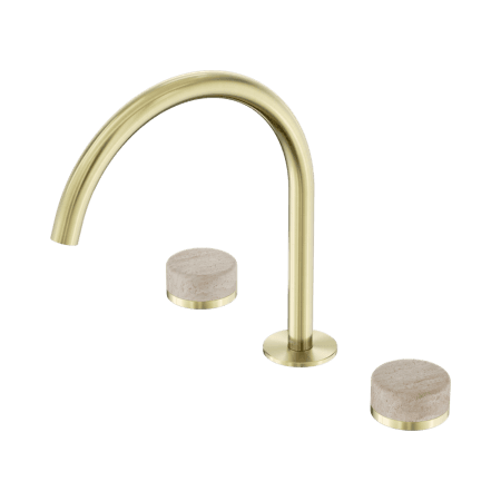 SERENITY BATH/KITCHEN SET ARC SPOUT WITH ROME TRAVERTINE HANDLE BRUSHED GOLD (24D019BG)