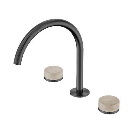 SERENITY BATH/KITCHEN SET ARC SPOUT WITH ROME TRAVERTINE HANDLE GUN METAL (24D019GM)