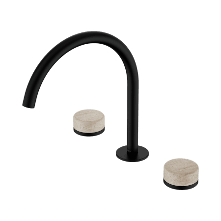 SERENITY BATH/KITCHEN SET ARC SPOUT WITH ROME TRAVERTINE HANDLE MATTE BLACK (24D019MB)