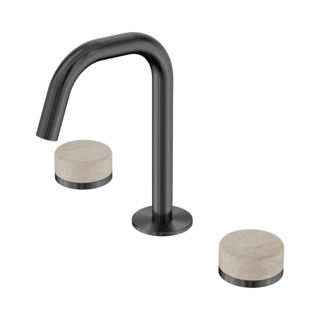 SERENITY BASIN SET EDGE SPOUT WITH ROME TRAVERTINE HANDLE GUN METAL (24D025GM)
