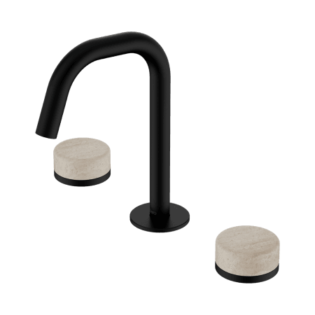 SERENITY BASIN SET EDGE SPOUT WITH ROME TRAVERTINE HANDLE MATTE BLACK (24D025MB)