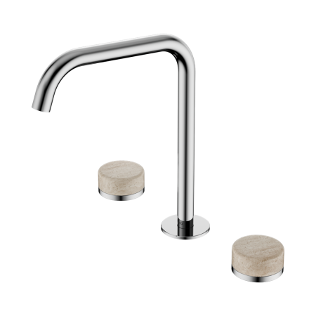 SERENITY BATH/KITCHEN SET EDGE SPOUT WITH ROME TRAVERTINE HANDLE CHROME (24D031CH)