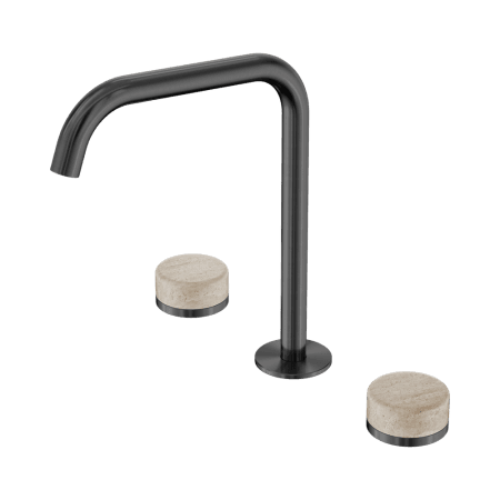 SERENITY BATH/KITCHEN SET EDGE SPOUT WITH ROME TRAVERTINE HANDLE GUN METAL (24D031GM)