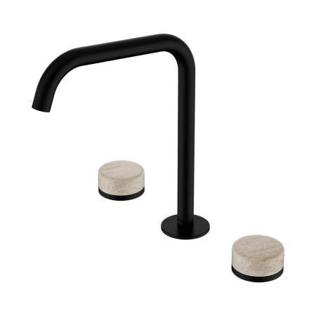 SERENITY BATH/KITCHEN SET EDGE SPOUT WITH ROME TRAVERTINE HANDLE MATTE BLACK (24D031MB)