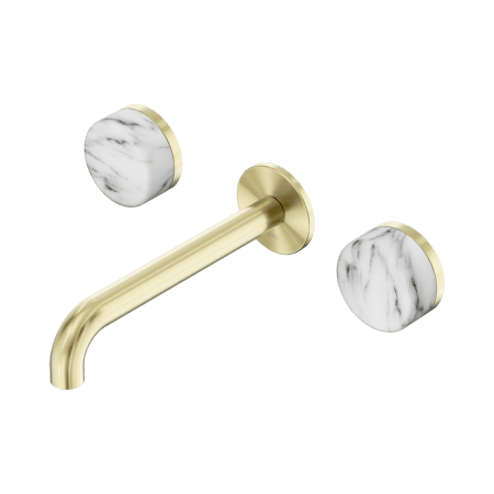 Serenity Wall Basin Set 160/185/220mm Spout With Arabescato Corchia Handle Brushed Gold (24D038BG/24D044BG/24D050BG)