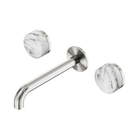 Serenity Wall Basin Set 160/185/220mm Spout With Arabescato Corchia Handle Brushed Nickel (24D038BN/24D044BN/24D050BN)
