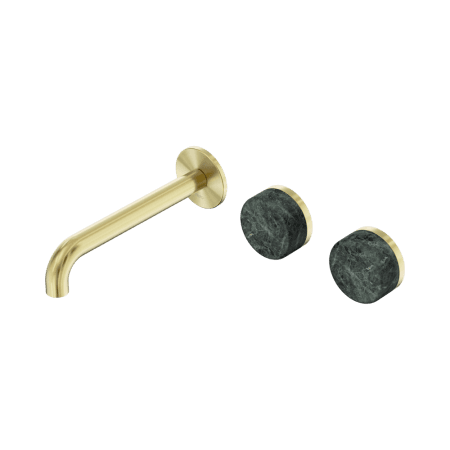 Serenity Wall Basin Set 160/185/220mm Offset Spout With Verde Alpi Handle Brushed Gold (24D054BG/24D060BG/24D066BG)