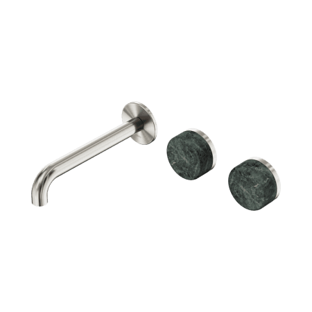 Serenity Wall Basin Set 160/185/220mm Offset Spout With Verde Alpi Handle Brushed Nickel (24D054BN/24D060BN/24D066BN)