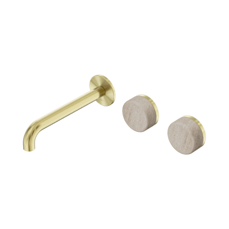 Serenity Wall Basin Set 160/185/220mm Offset Spout With Rome Travertine Handle Brushed Gold