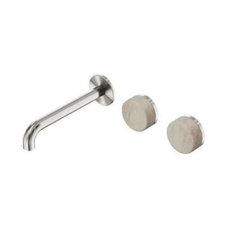 Serenity Wall Basin Set 160/185/220mm Offset Spout With Rome Travertine Handle Brushed Nickel (24D055BN/24D061BN/24D067BN)