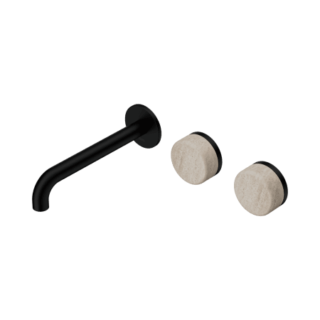 Serenity Wall Basin Set 160/185/220mm Offset Spout With Rome Travertine Handle Matte Black (24D055MB/24D061MB/24D067MB)